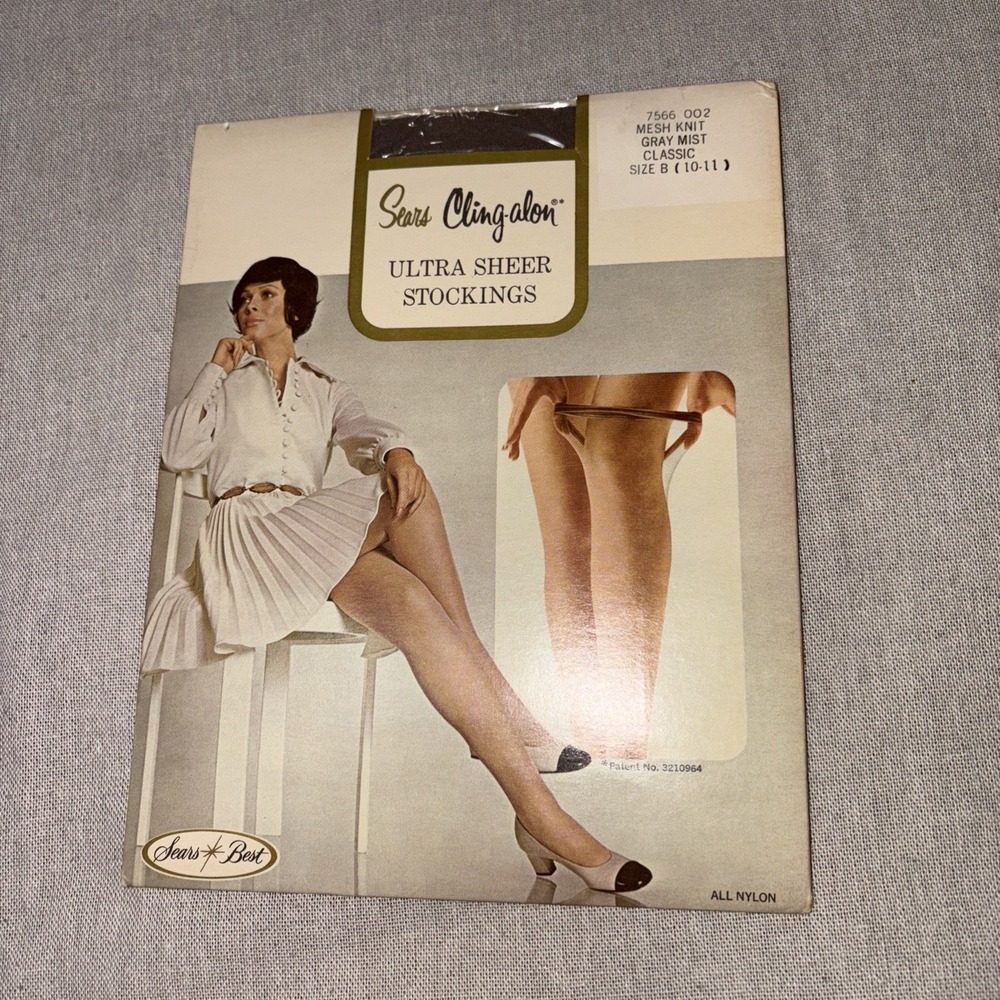 Vintage Sears Cling-Alon Daytime Sheer Stockings Mesh Knit‎ Gray Size B 10-11